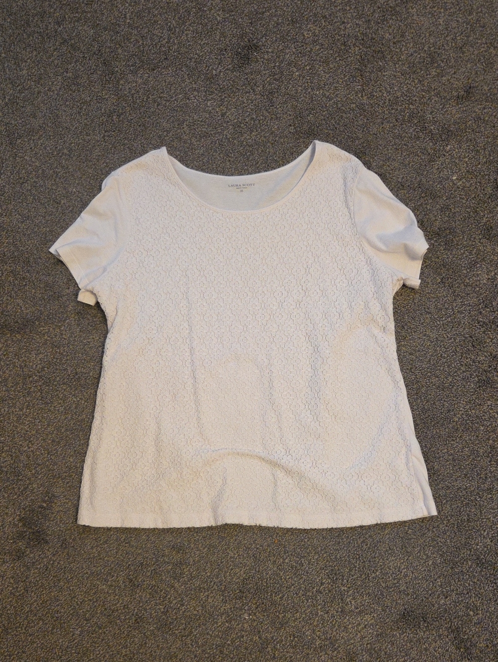 Lands' End Bright White Lace-Front Short Sleeve Tee